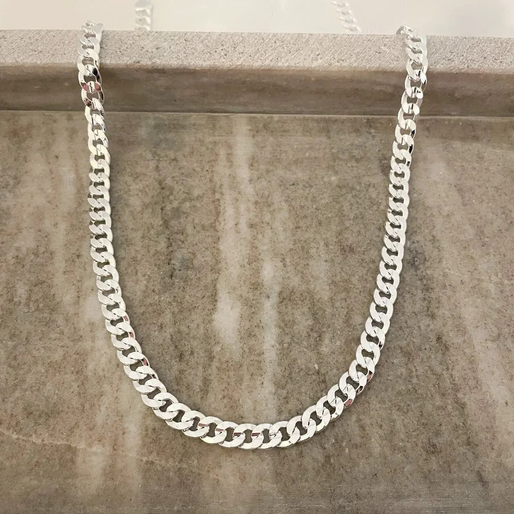 925 Sterling Silver Curb Chain Link Necklace Minimalist Stacking Layer Necklace